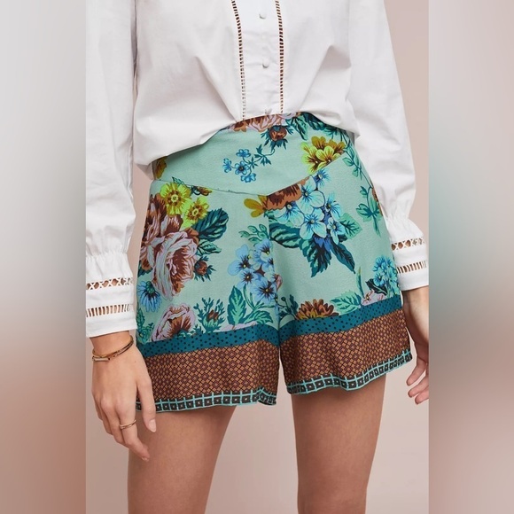 Anthro Maeve Carolina Floral Mixed Print Viscose Short Size 6 - Picture 1 of 7